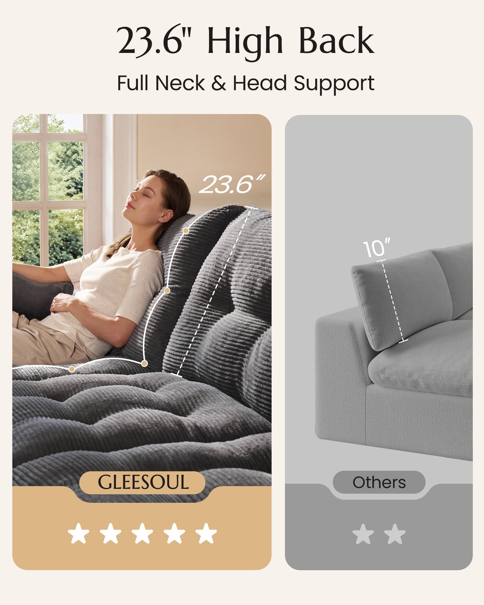 3-Seater Ergonomic High-Back Modular Sectional Couch-Supportive Seating, Corduroy Dark Grey