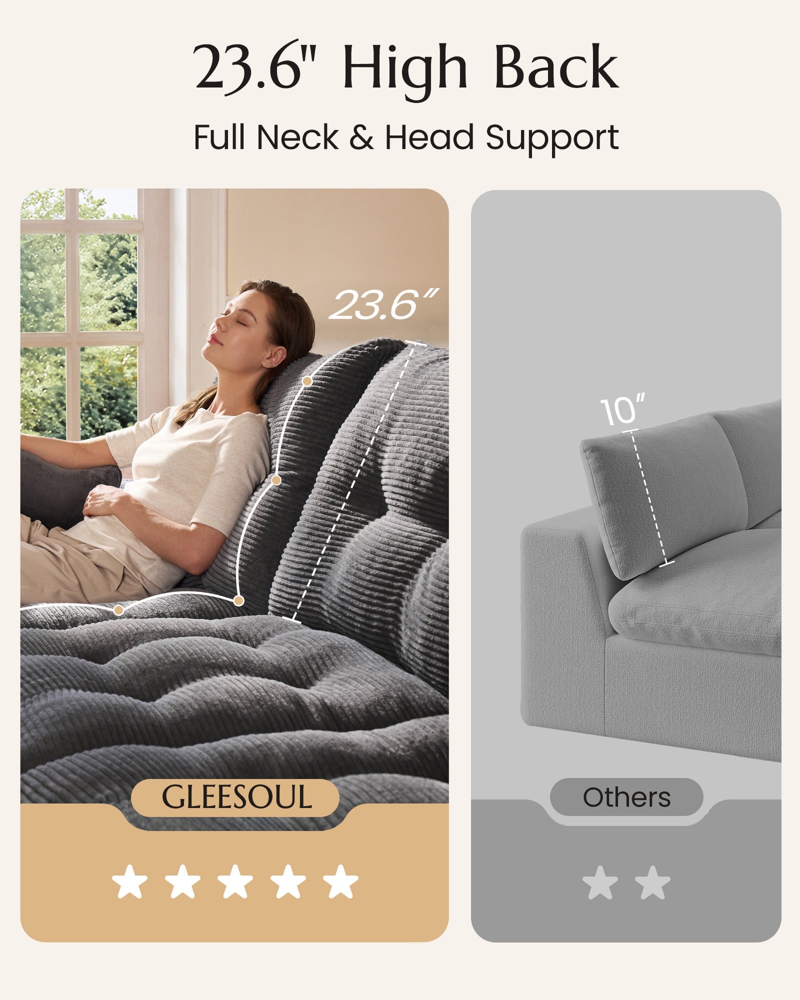 4-Seater Ergonomic High-Back Modular Sectional Couch-Supportive Seating, Corduroy Dark Grey