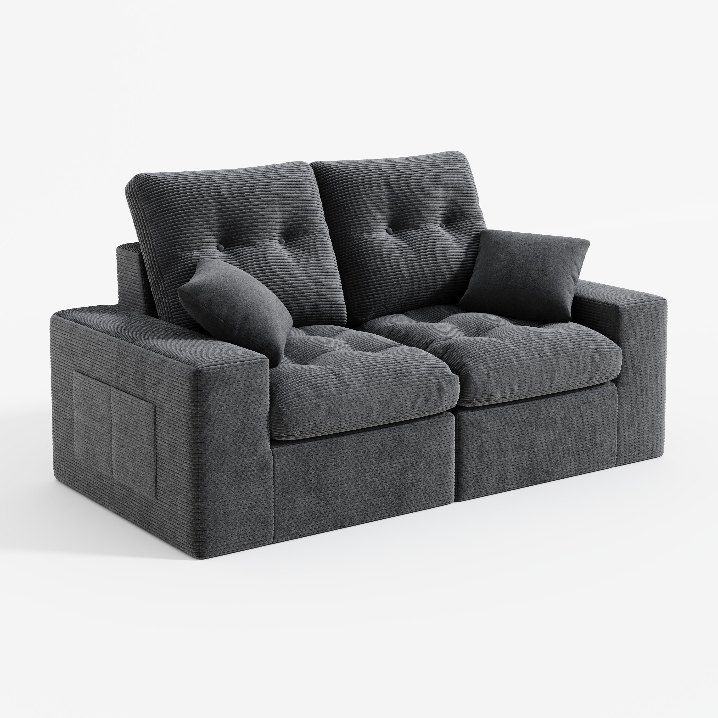 2-Seater Ergonomic High-Back Modular Couch-Supportive Seating, Corduroy Dark Grey