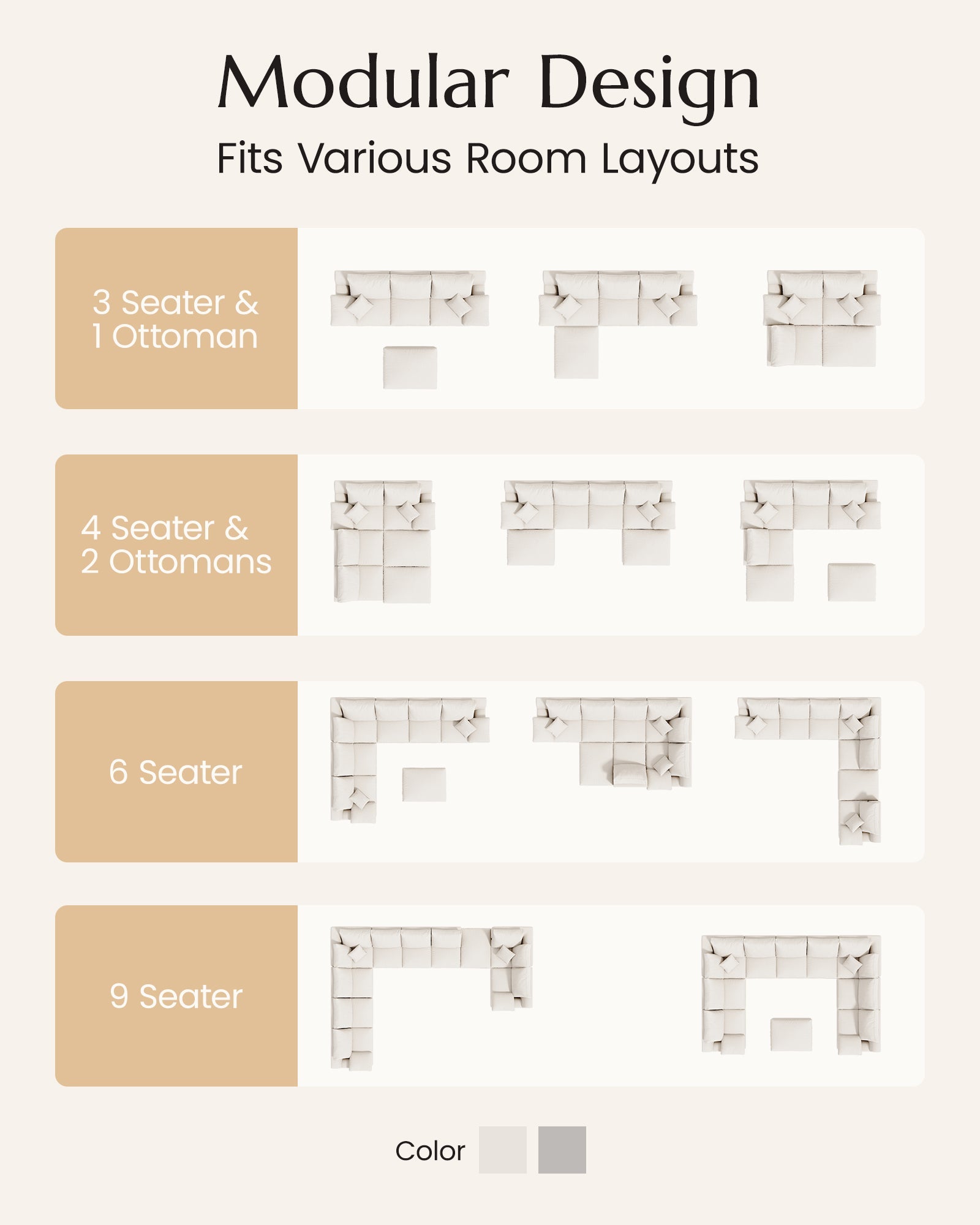 4-Seater Luxury High-Back Sectional Cloud Couch-Supportive Seating,Chenille Warm White