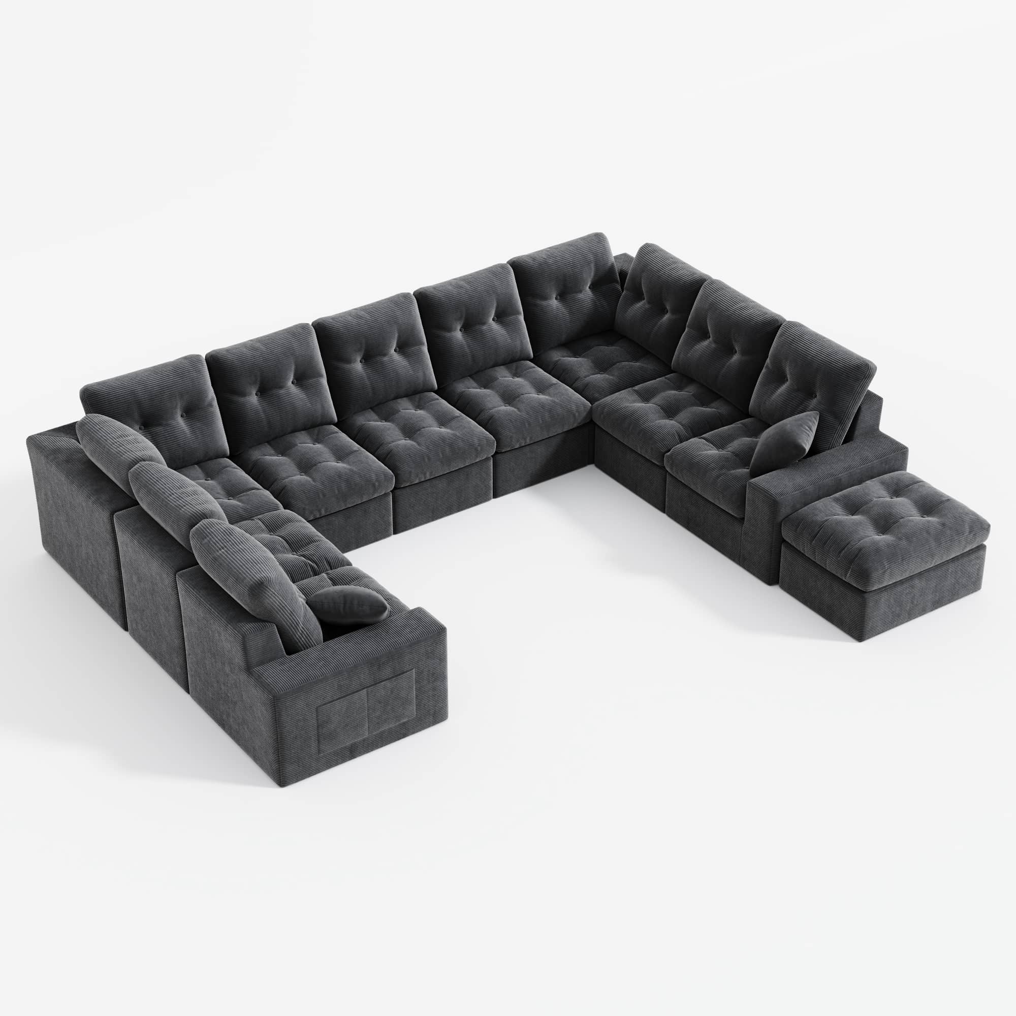 U-shaped Ergonomic High-Back Modular Sectional Couch-Supportive Seating, Corduroy Dark Grey