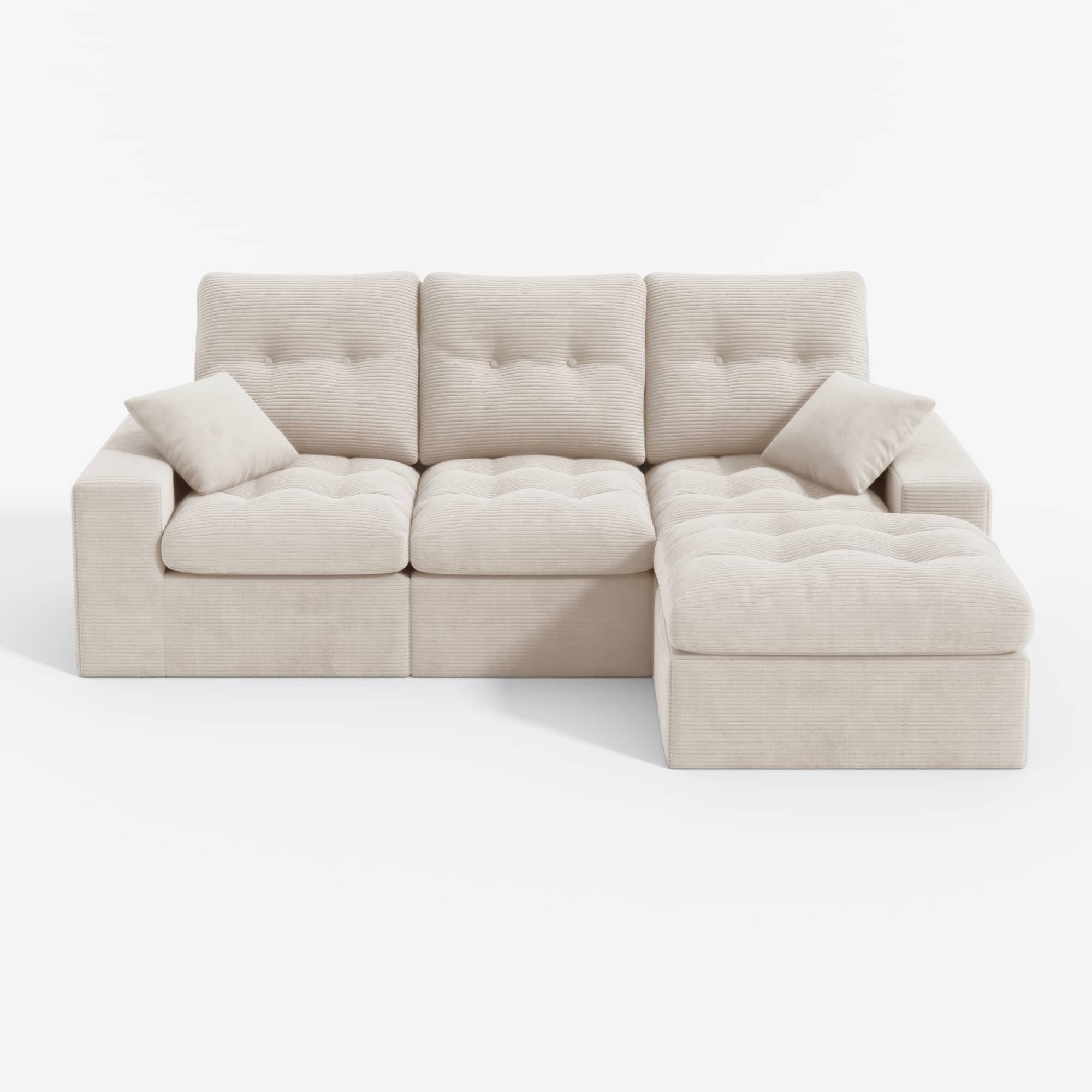 3-Seater Ergonomic High-Back Modular Sectional Couch-Supportive Seating, Corduroy Warm White