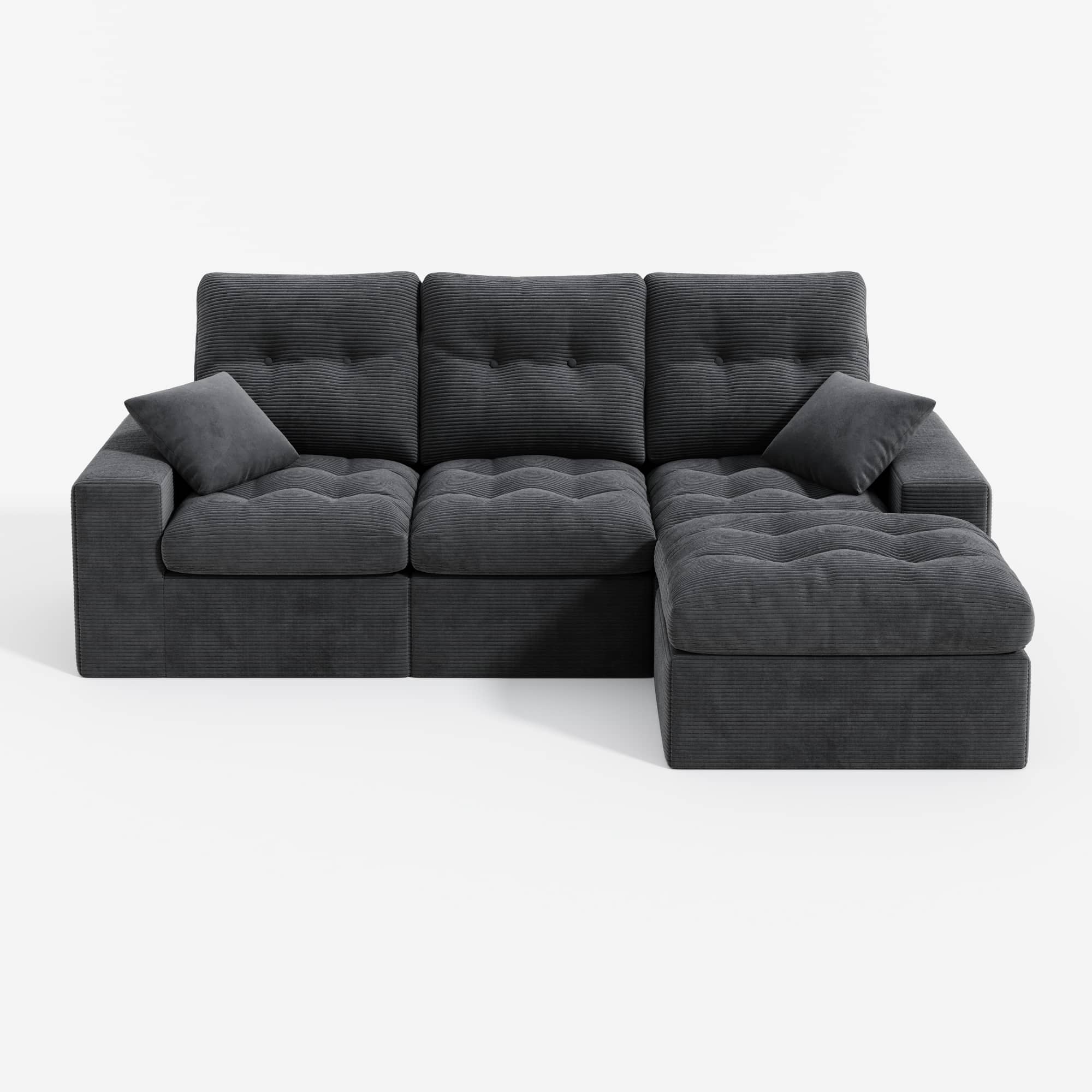 3-Seater Ergonomic High-Back Modular Sectional Couch-Supportive Seating, Corduroy Dark Grey