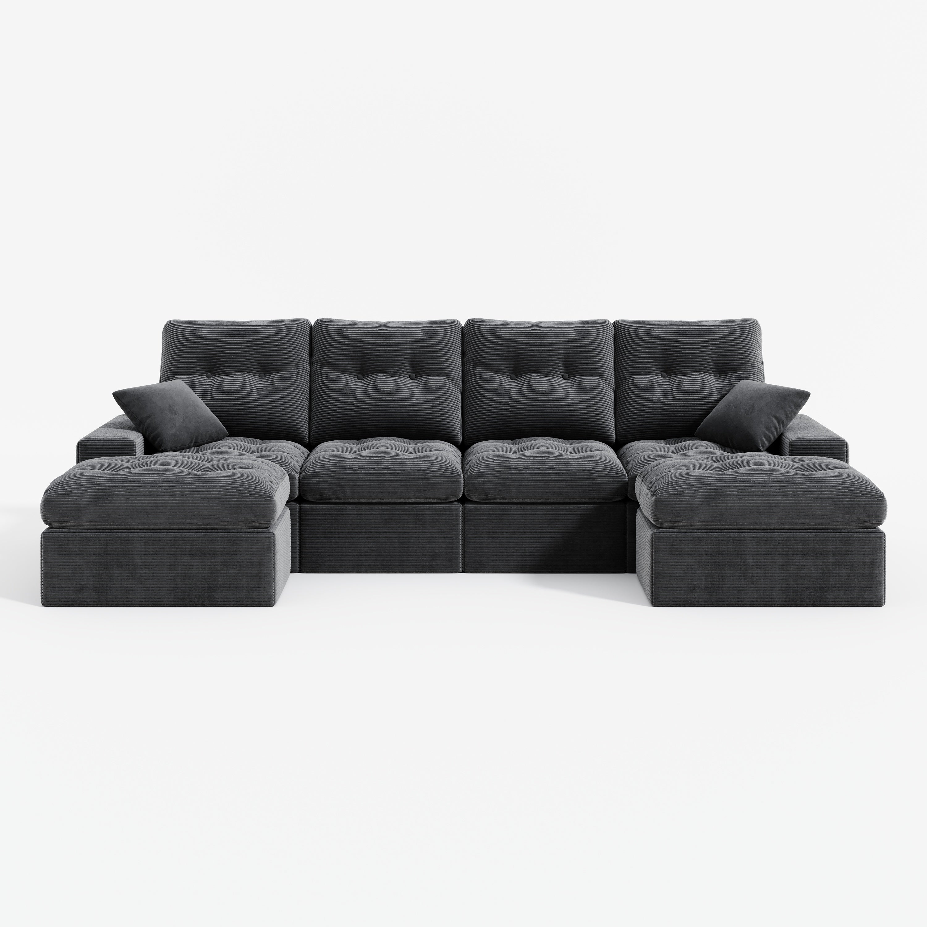 4-Seater Ergonomic High-Back Modular Sectional Couch-Supportive Seating, Corduroy Dark Grey