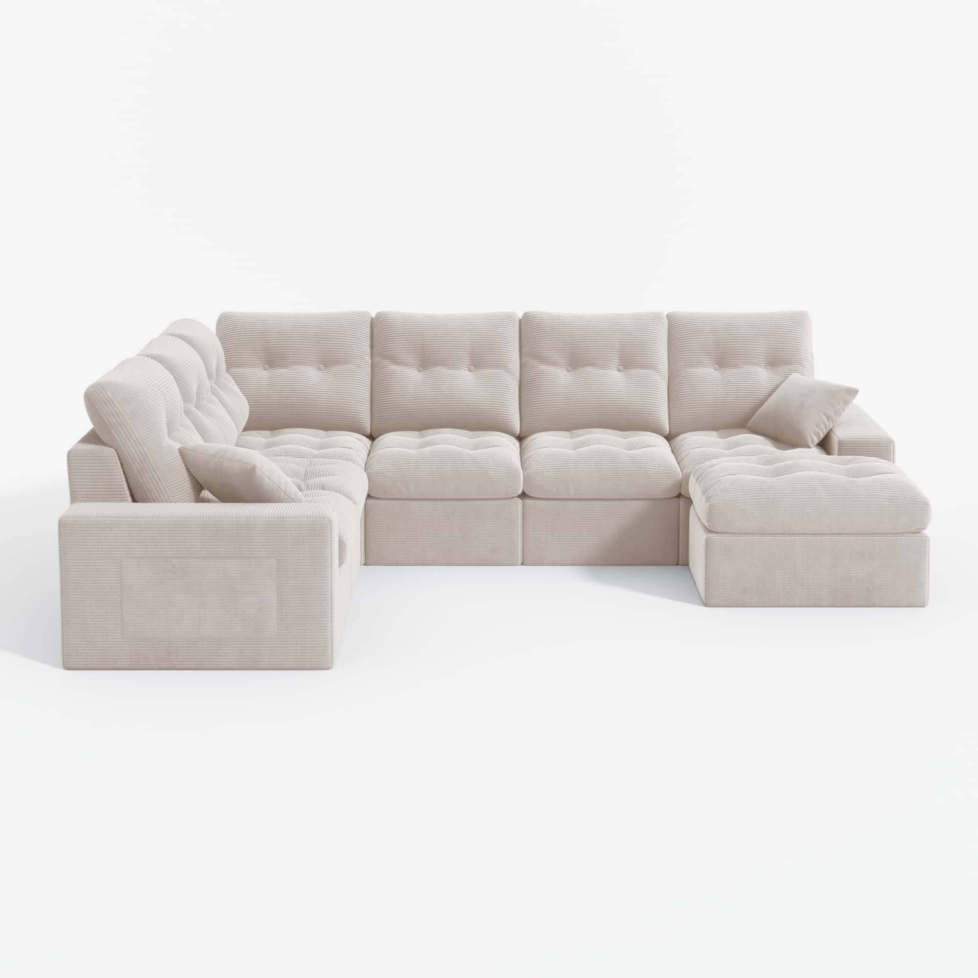 L-shaped Ergonomic High-Back Modular Sectional Couch-Supportive Seating, Corduroy Warm White