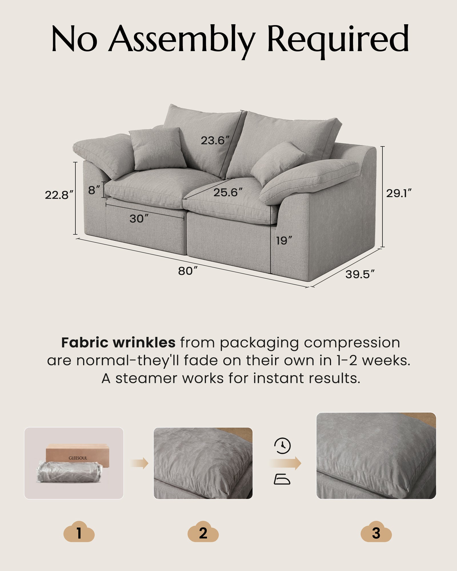 2-Seater Luxury High-Back Cloud Couch-Supportive Seating, Chenille Dark Grey