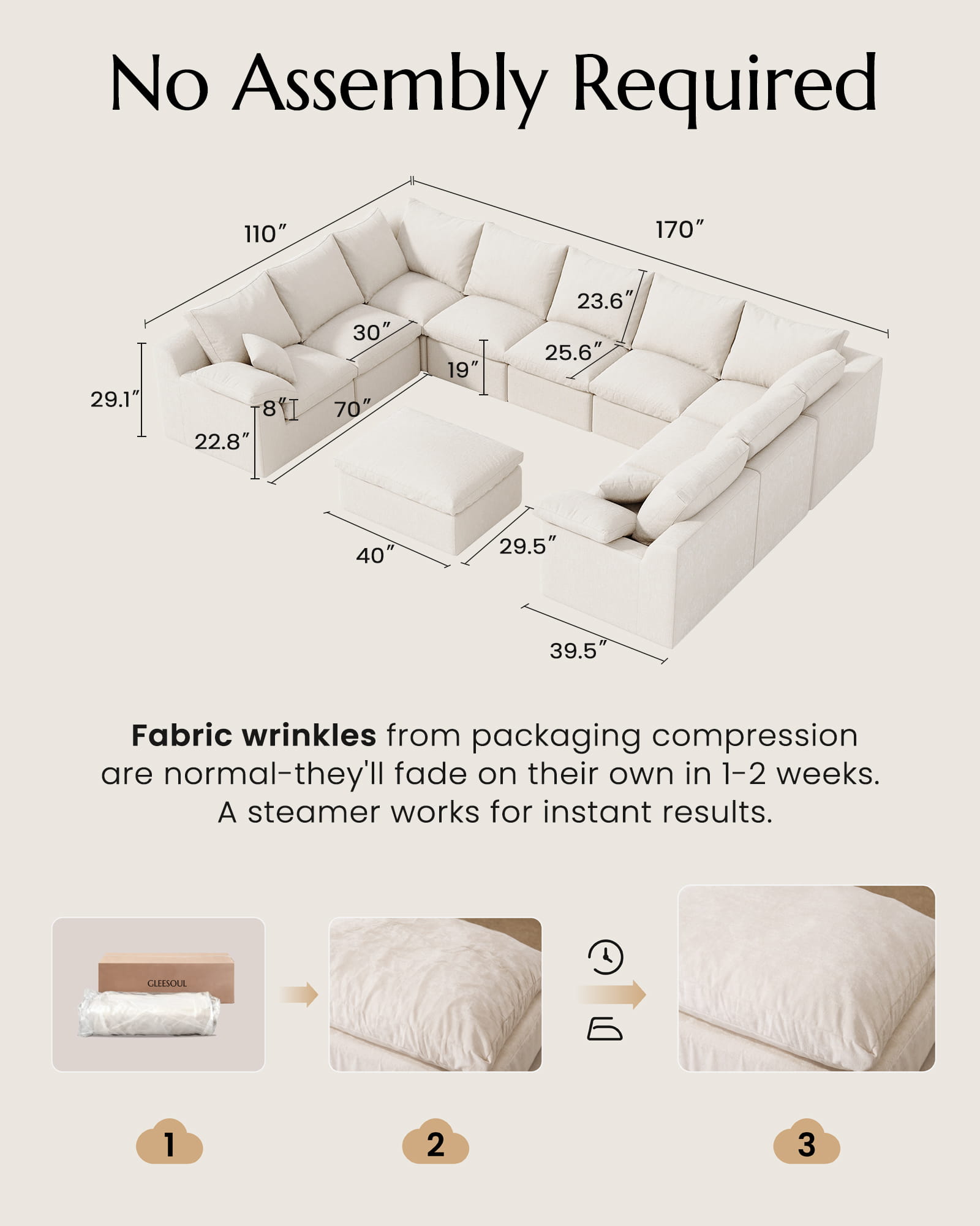 U-shaped Luxury High-Back Sectional Cloud Couch-Supportive Seating,Chenille Dark Grey