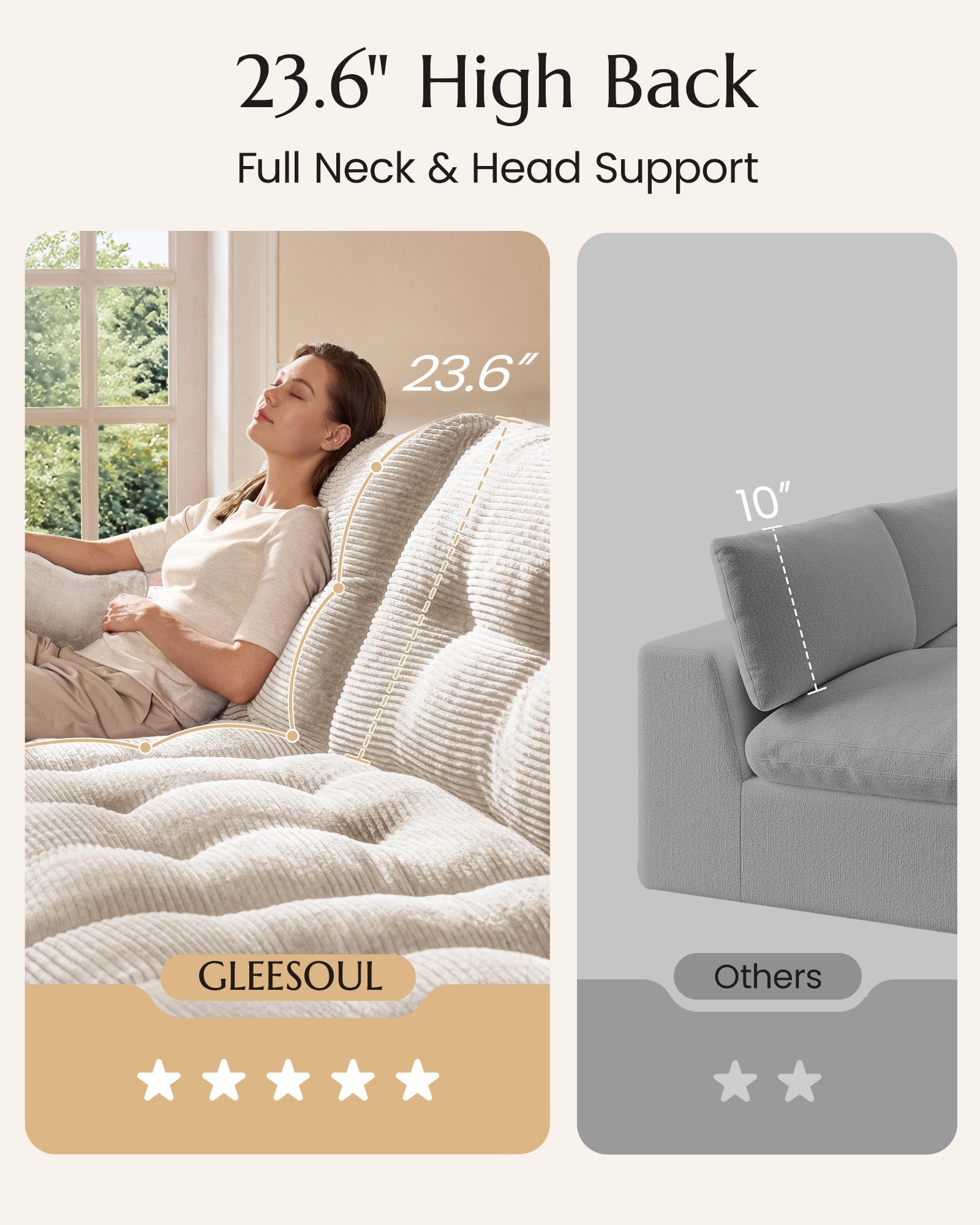 4-Seater Ergonomic High-Back Modular Sectional Couch-Supportive Seating, Corduroy Warm White