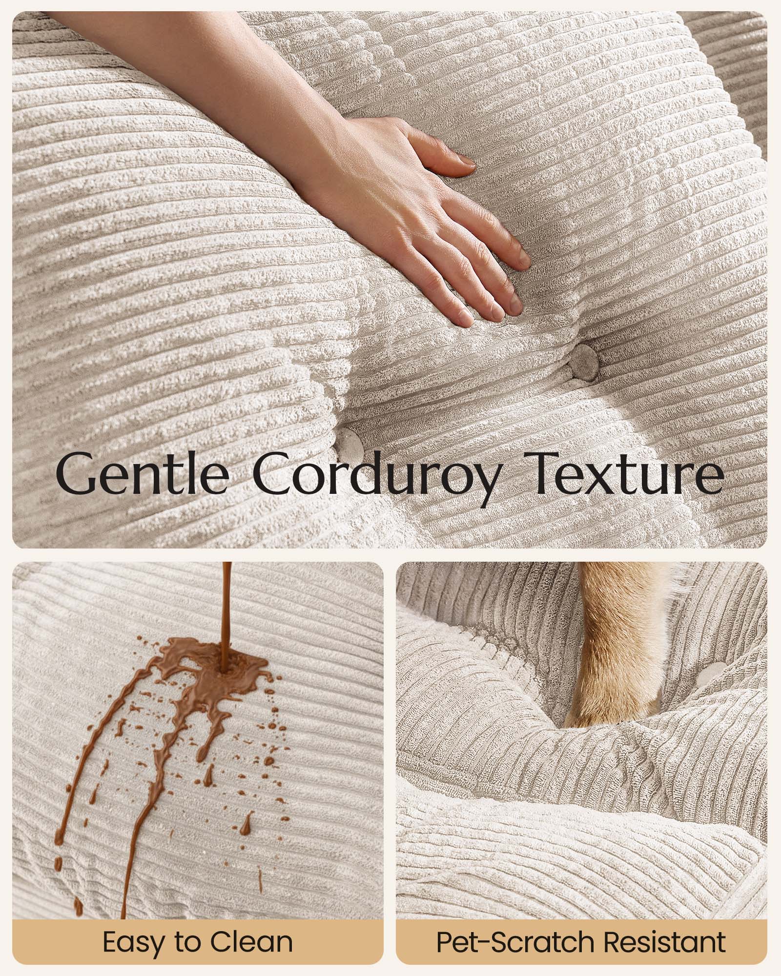 2-Seater Ergonomic High-Back Modular Couch-Supportive Seating, Corduroy Warm White