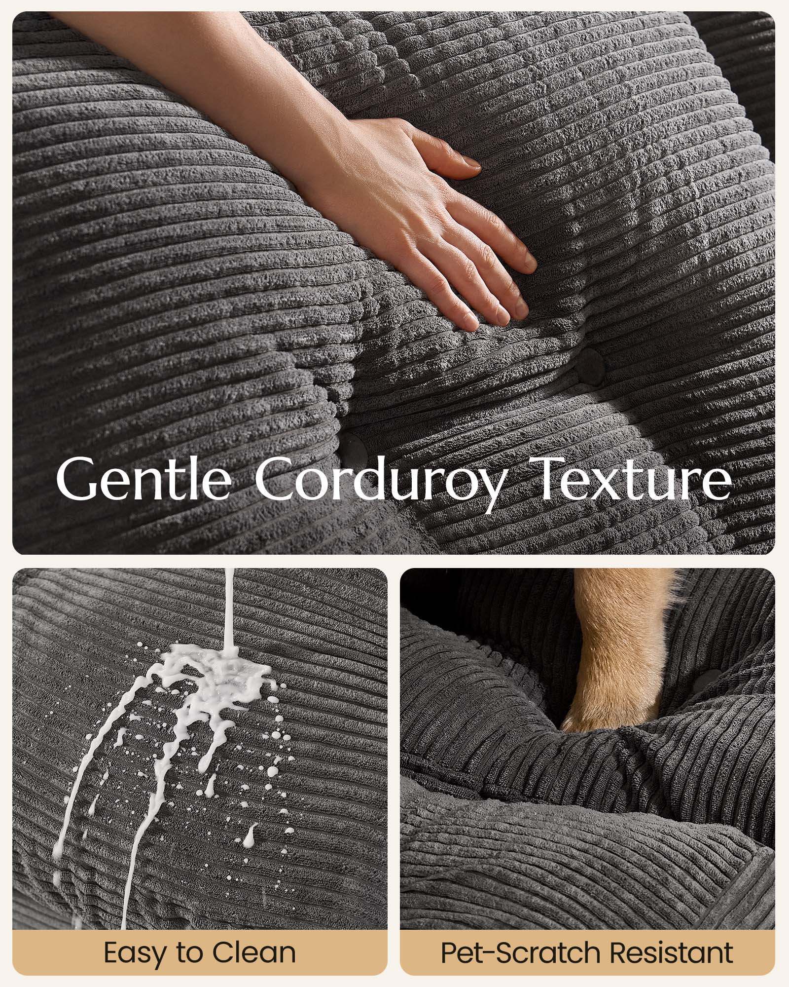 4-Seater Ergonomic High-Back Modular Sectional Couch-Supportive Seating, Corduroy Dark Grey