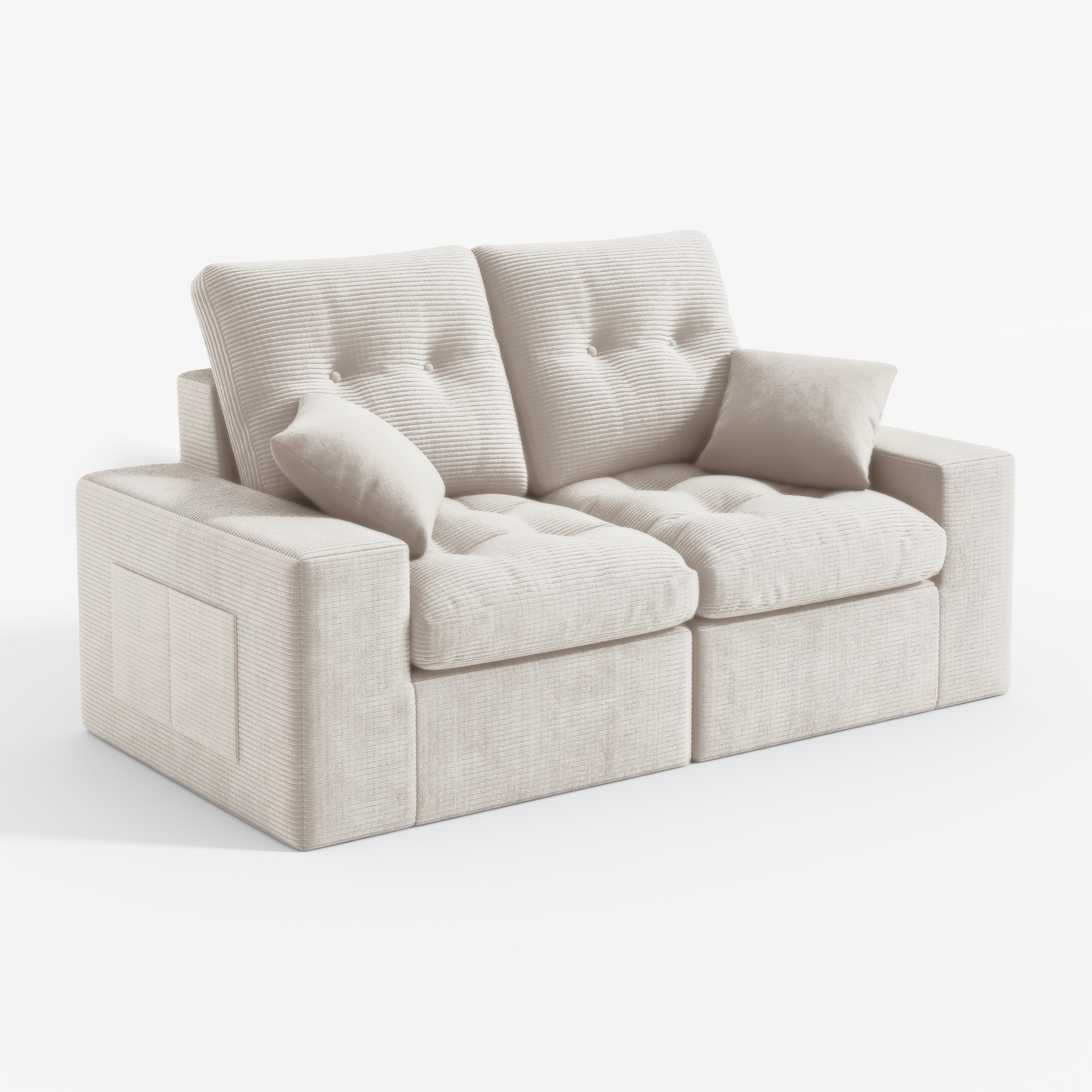 2-Seater Ergonomic High-Back Modular Couch-Supportive Seating, Corduroy Warm White