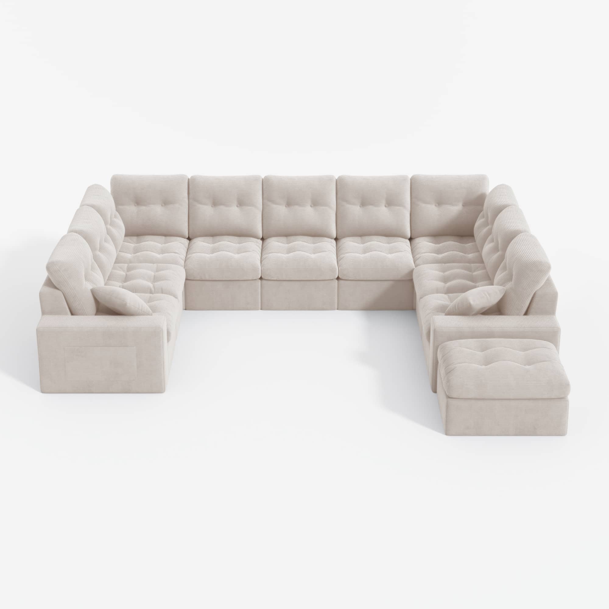 U-shaped Ergonomic High-Back Modular Sectional Couch-Supportive Seating, Corduroy Warm White