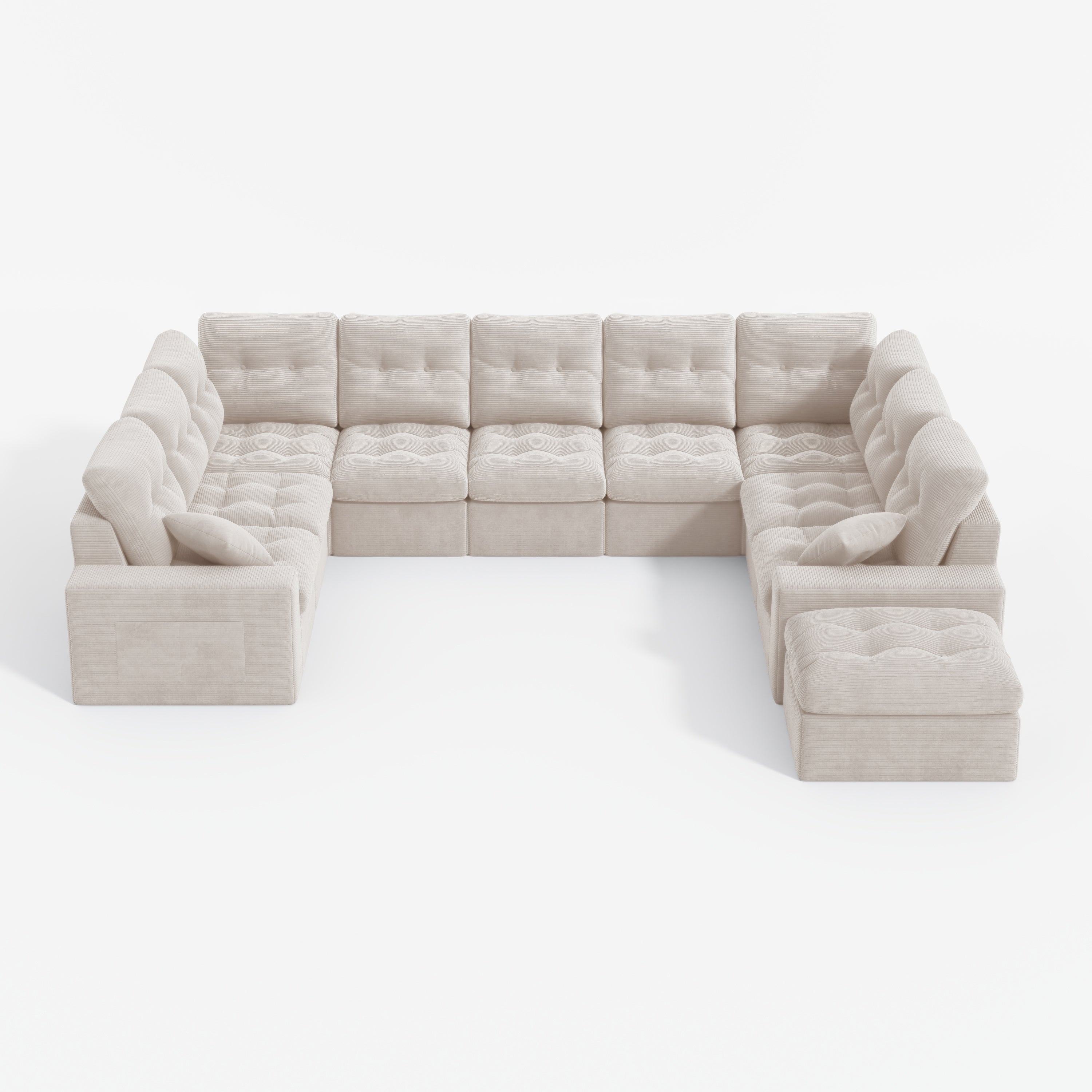 U-shaped  Ergonomic High-Back Modular Sectional Couch-Supportive Seating, Corduroy Dark Grey