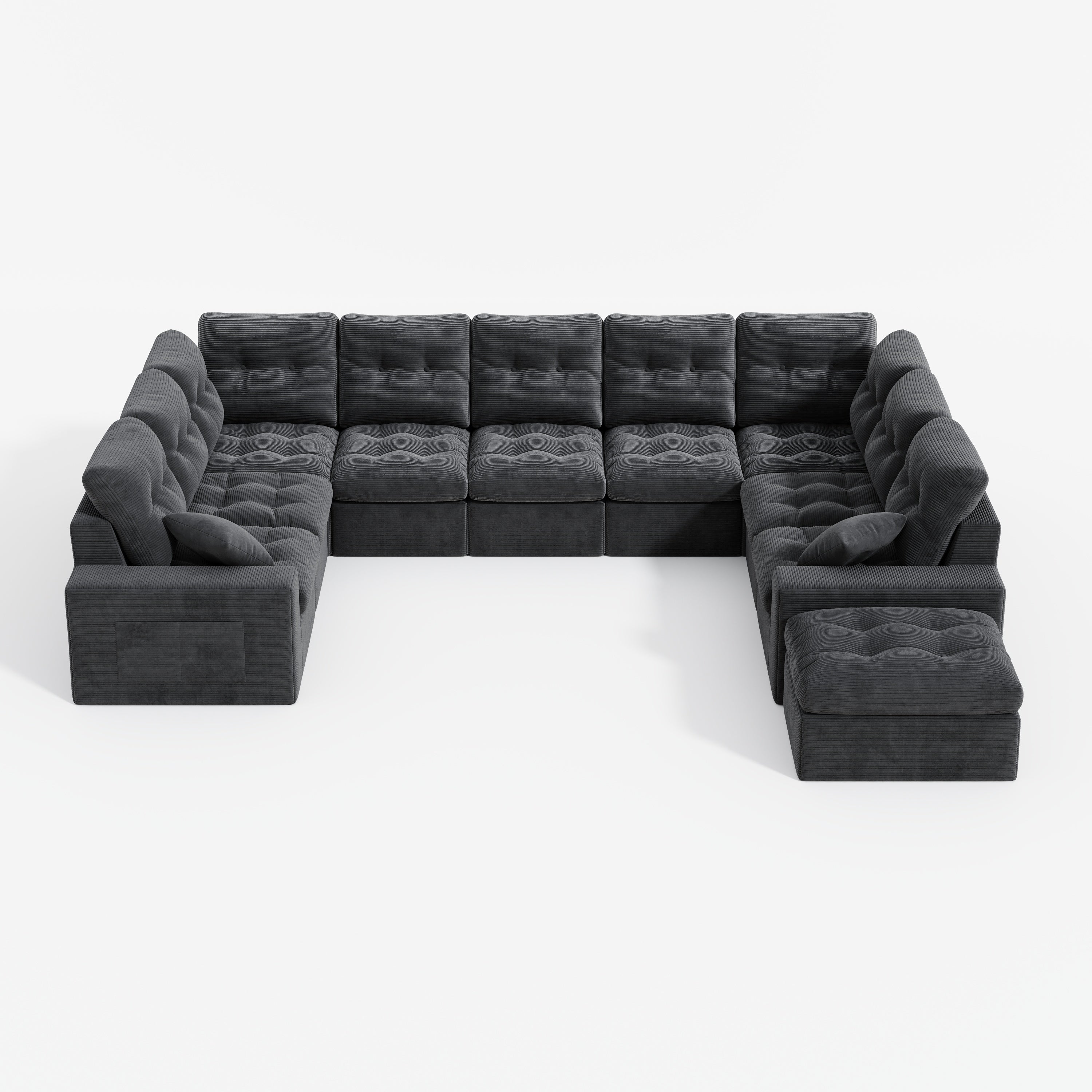 U-shaped  Ergonomic High-Back Modular Sectional Couch-Supportive Seating, Corduroy Dark Grey