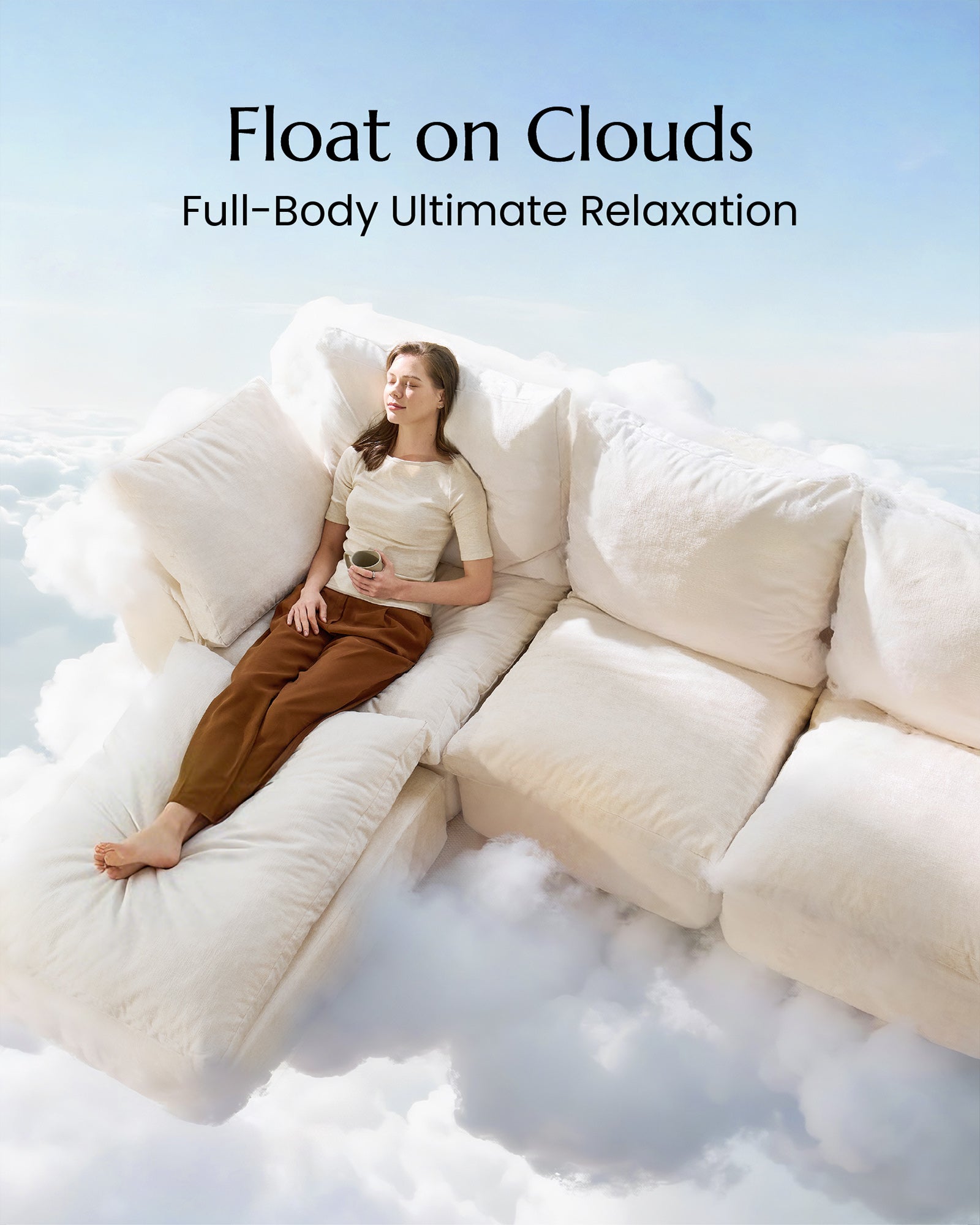 3-Seater Luxury High-Back Sectional Cloud Couch-Supportive Seating,Chenille Warm White