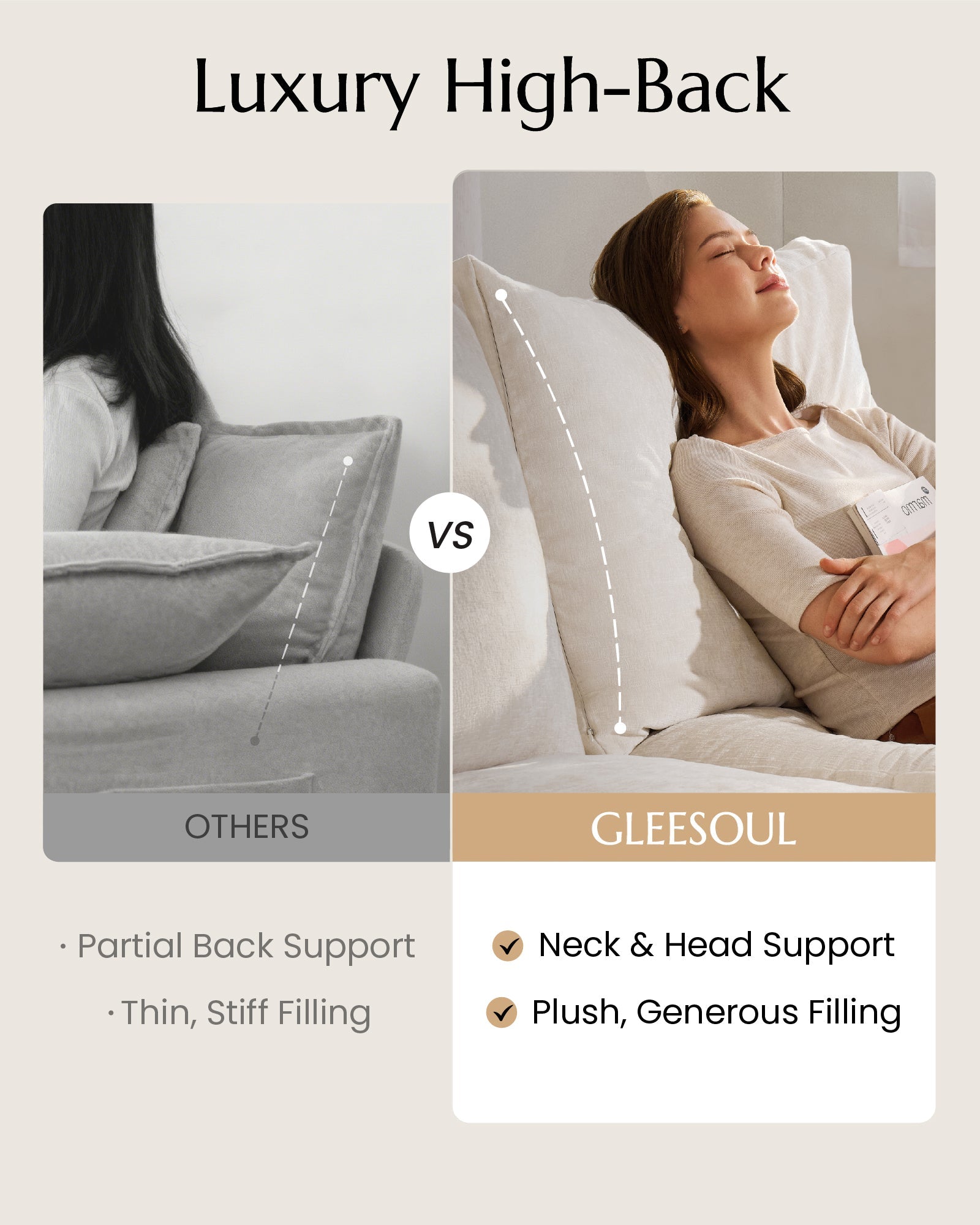 3-Seater Luxury High-Back Sectional Cloud Couch-Supportive Seating,Chenille Warm White