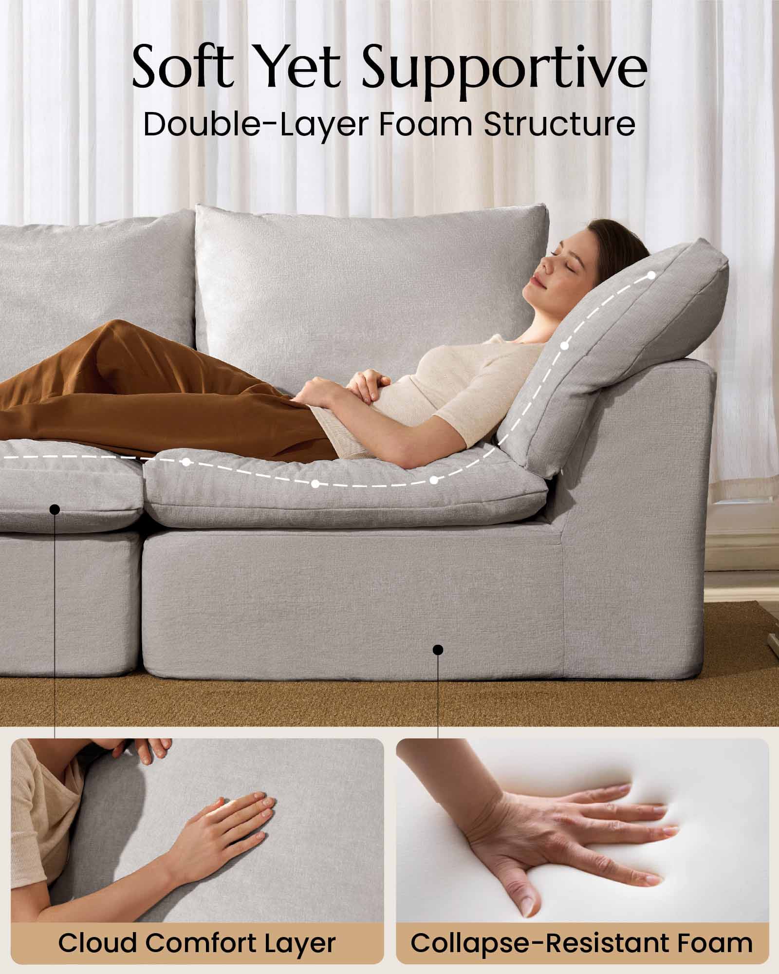 2-Seater Luxury High-Back Cloud Couch-Supportive Seating, Chenille Dark Grey