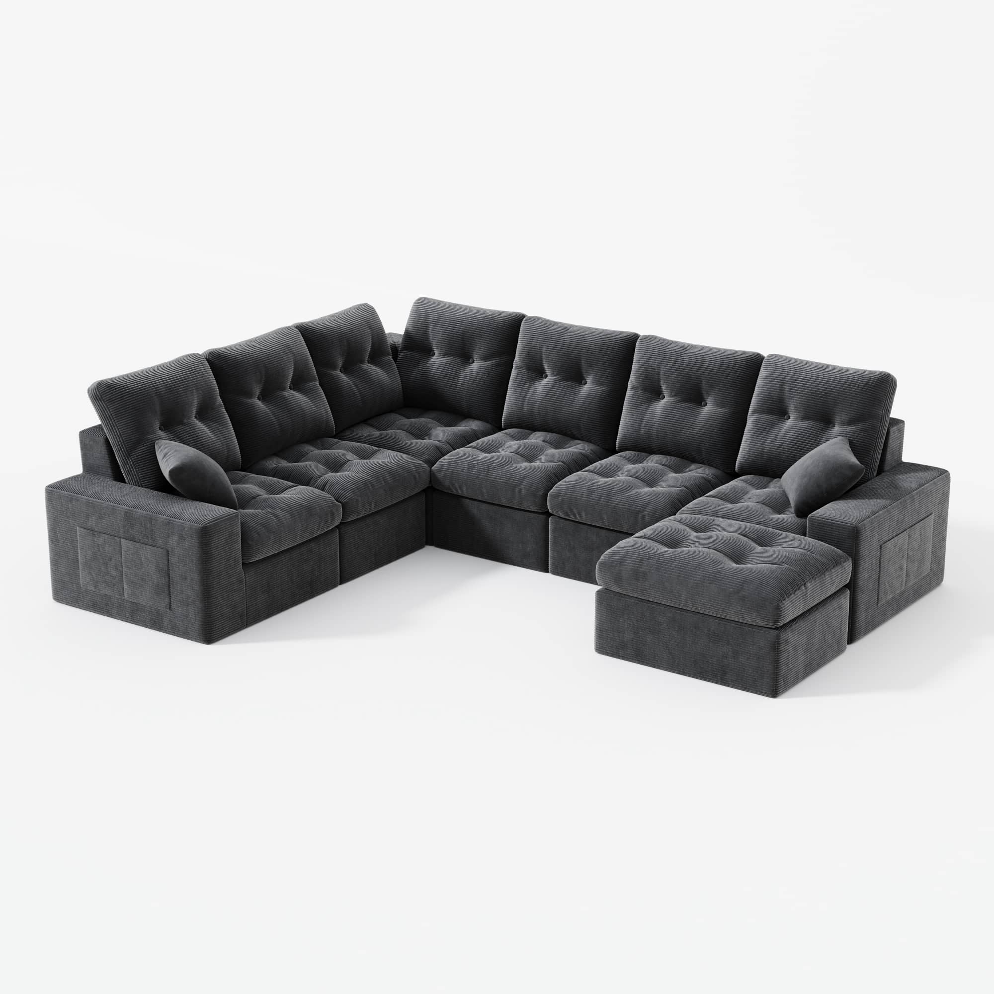 L-shaped  Ergonomic High-Back Modular Sectional Couch-Supportive Seating, Corduroy Dark Grey