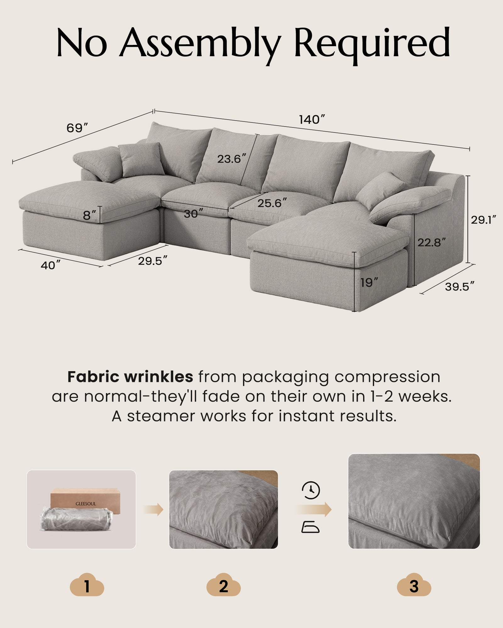 4-Seater Luxury High-Back Sectional Cloud Couch-Supportive Seating,Chenille Dark Grey