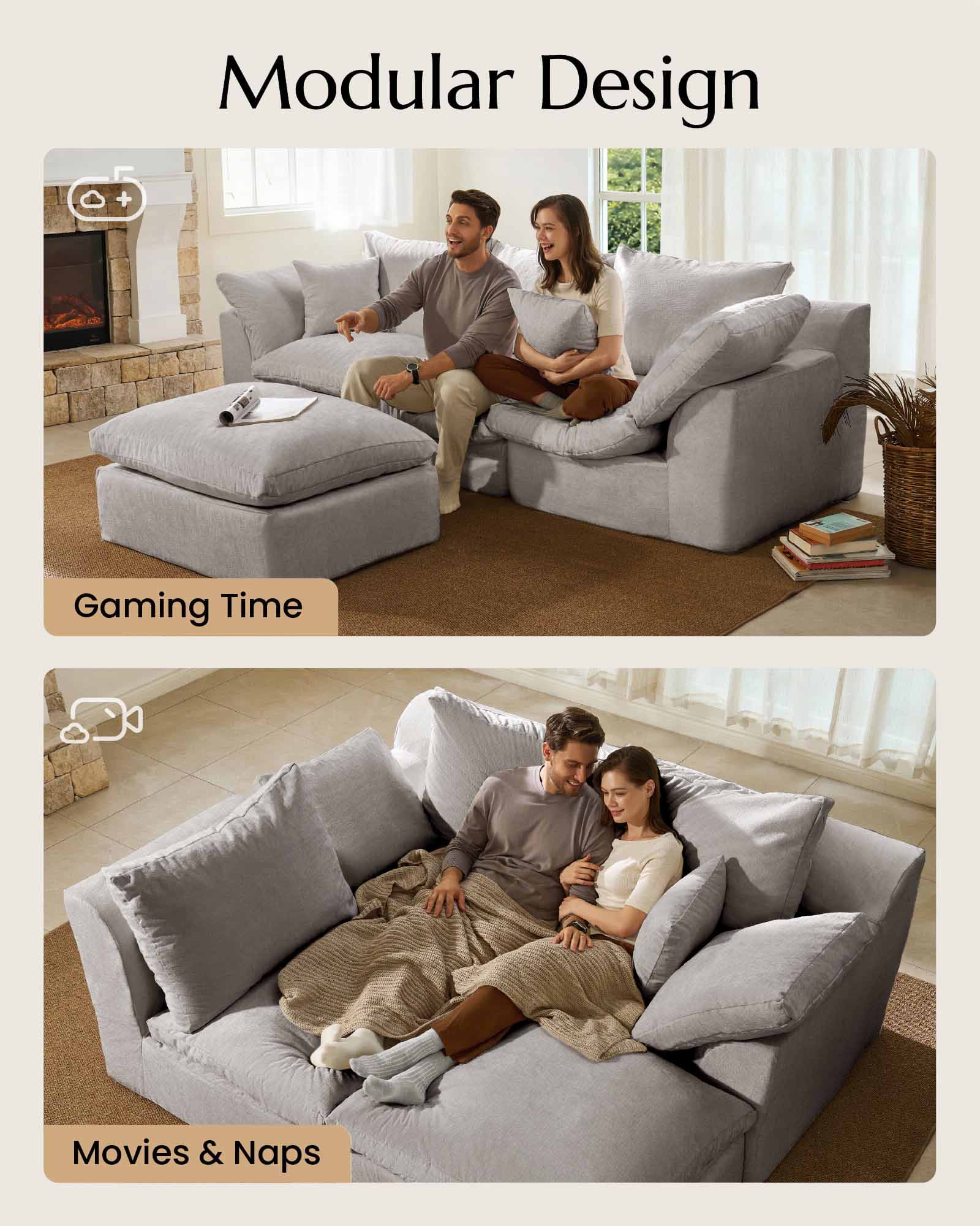 2-Seater Luxury High-Back Cloud Couch-Supportive Seating, Chenille Dark Grey