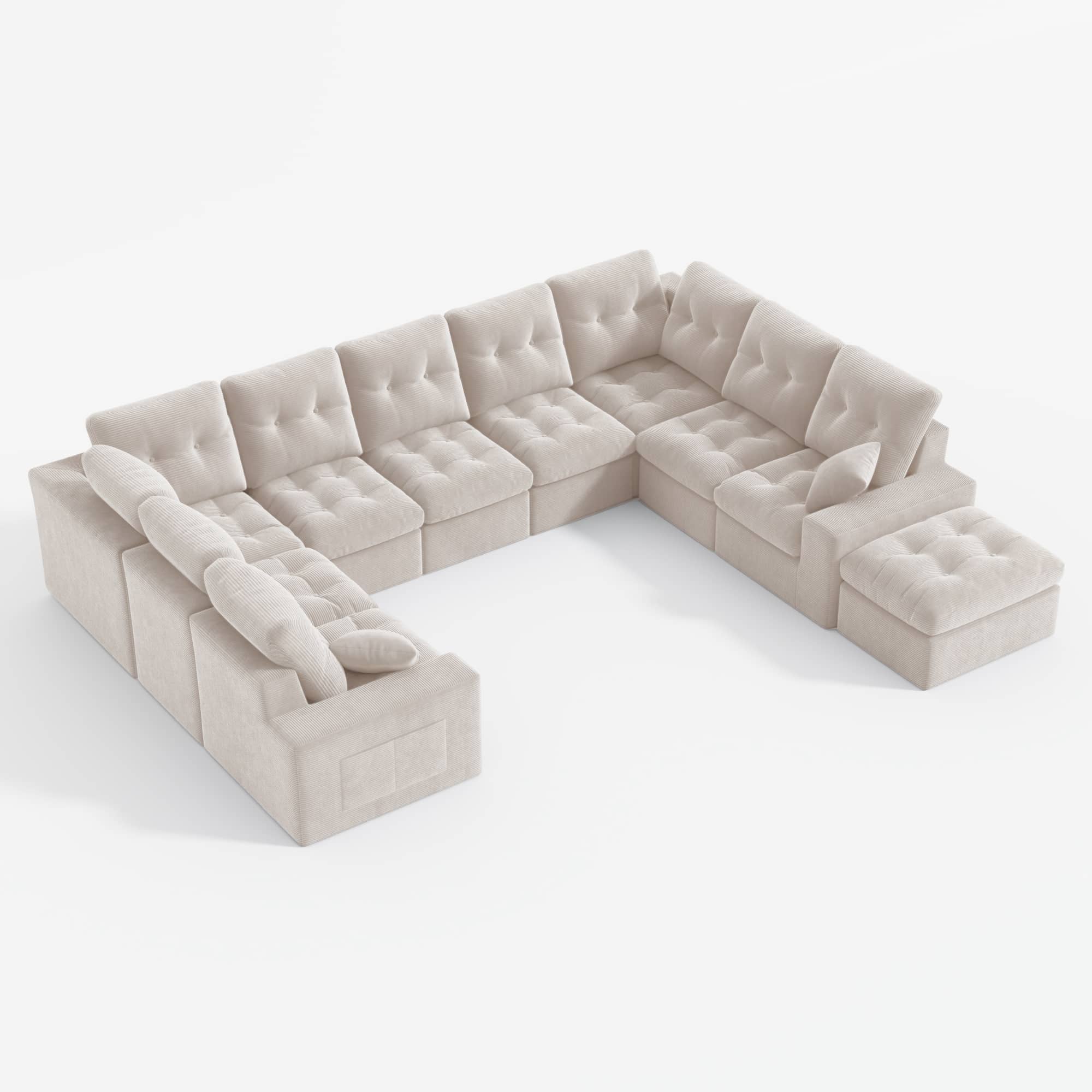 U-shaped Ergonomic High-Back Modular Sectional Couch-Supportive Seating, Corduroy Warm White