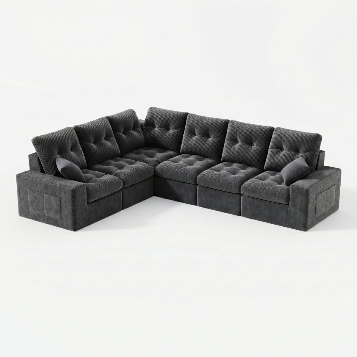 [LIMITED] 6-Seater  Ergonomic High-Back Modular Sectional Couch-Supportive Seating, Corduroy Dark Grey