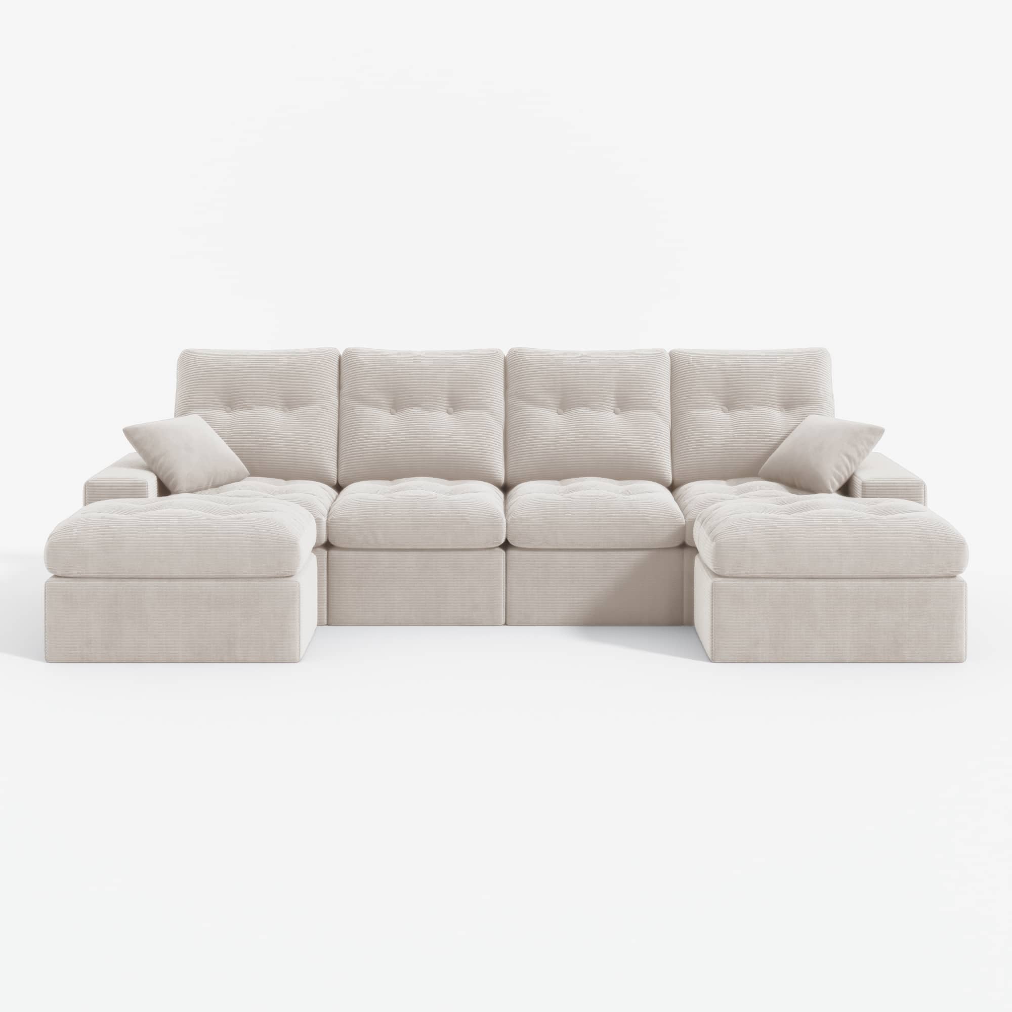 4-Seater Ergonomic High-Back Modular Sectional Couch-Supportive Seating, Corduroy Warm White
