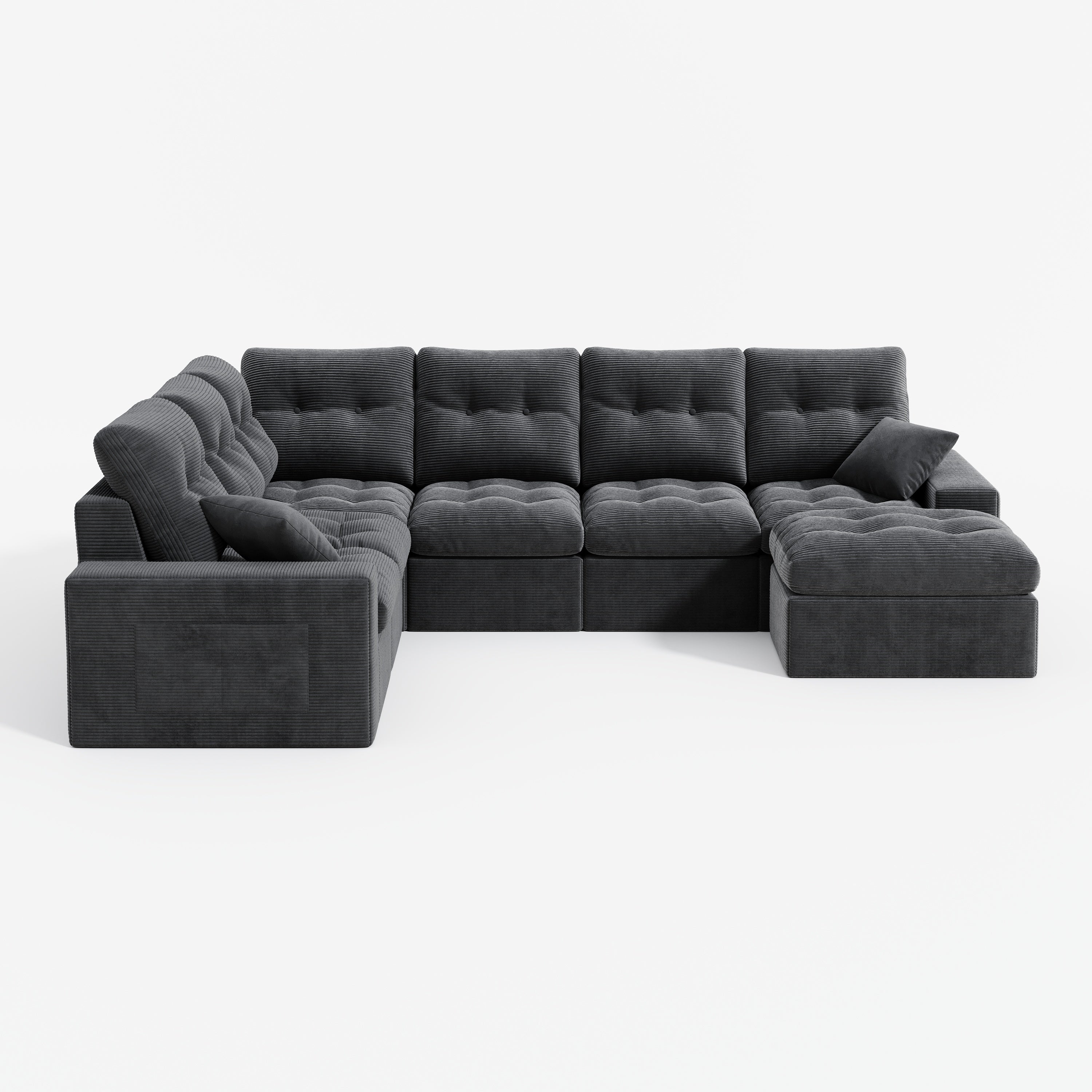 L-shaped  Ergonomic High-Back Modular Sectional Couch-Supportive Seating, Corduroy Dark Grey