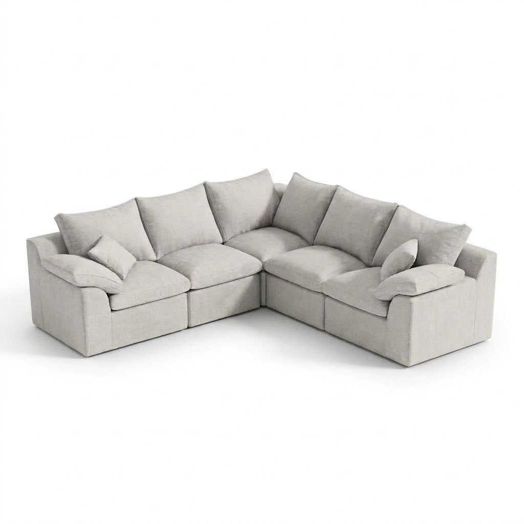 [LIMITED] L-shaped 5-Seater Luxury High-Back Sectional Cloud Couch-Supportive Seating, Chenille Warm White