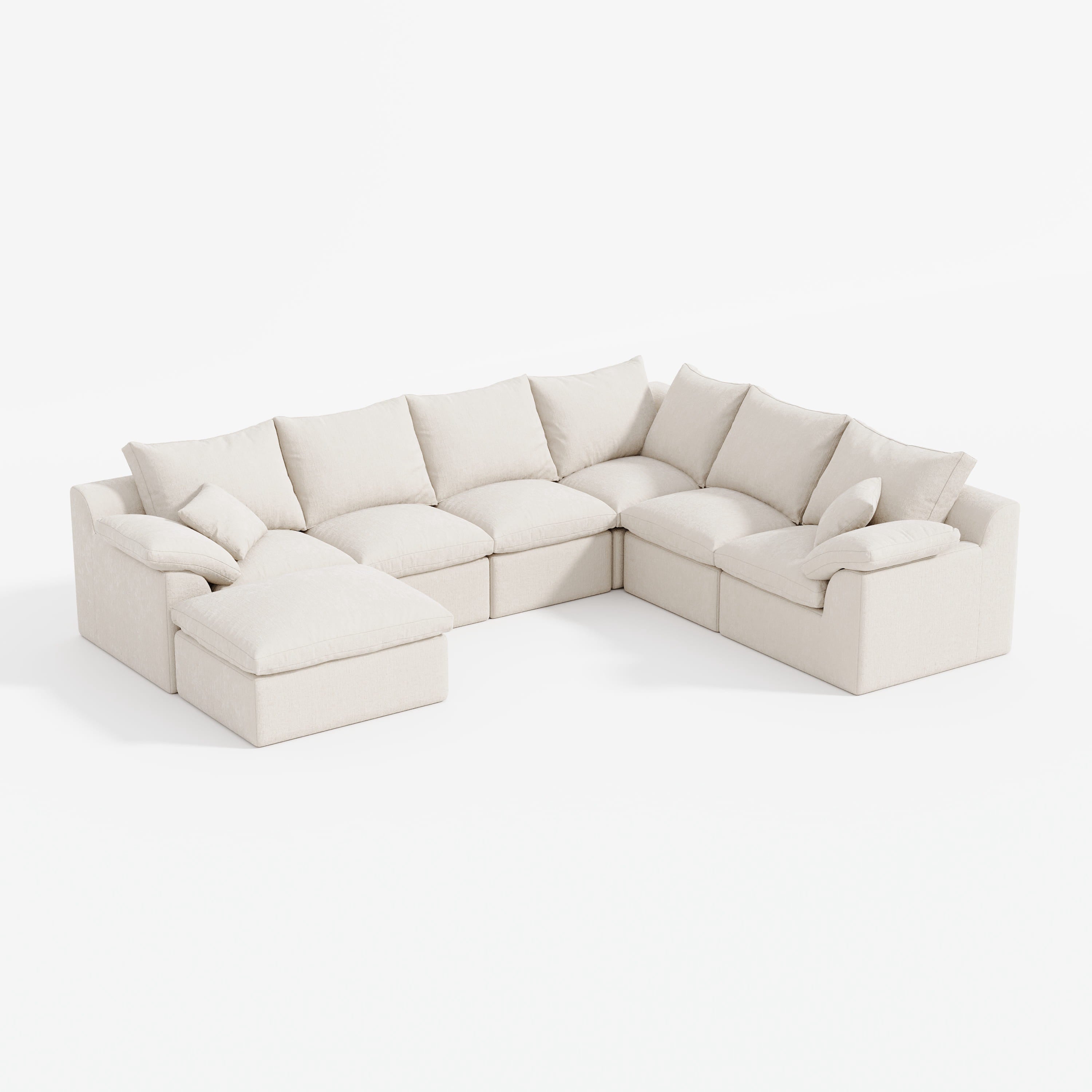 L-shaped Luxury High-Back Sectional Cloud Couch-Supportive Seating,Chenille Warm White