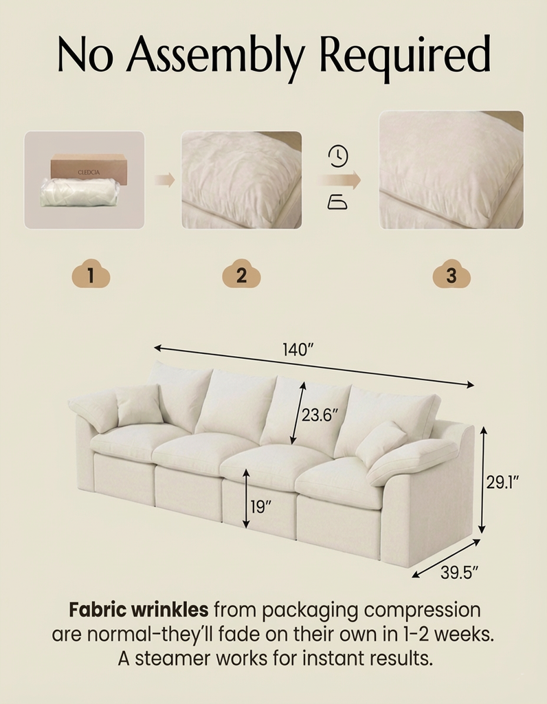 [LIMITED] 4-Seater Luxury High-Back Sectional Cloud Couch-Supportive Seating, Premium Chenille